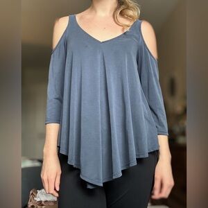 Blue flowy top with cut out shoulders